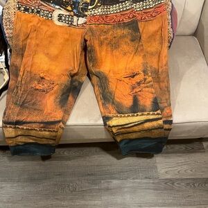 Orange and Black Distressed Women Jeans